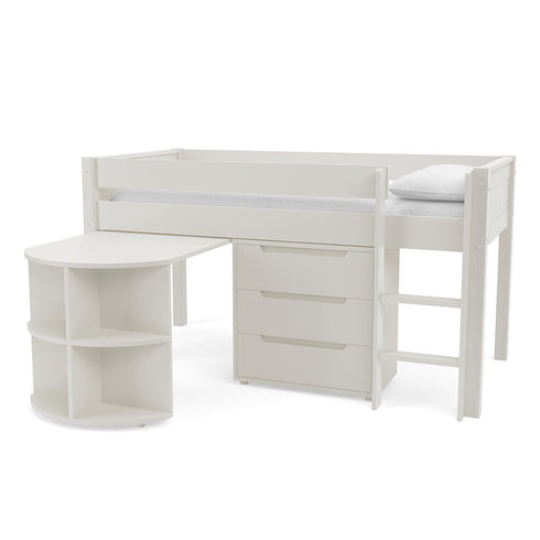 New Classic Midsleeper With Pull Out Desk And 3 Drawer Chest White